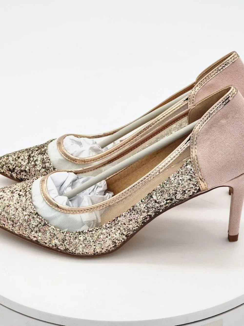 Journee Collection Kalani Rose Gold Glitter Pointed Toe Pumps Women's Size 7